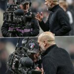Pep Guardiola giving a cameraman a pep talk on the pitch at St James’ Park 1763867350210